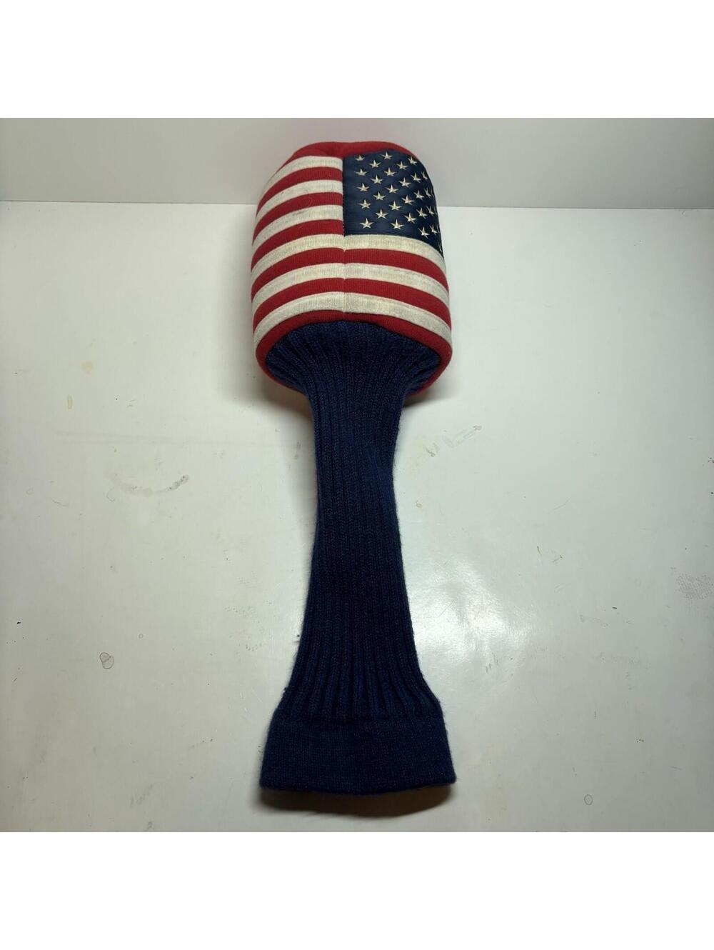 USA American Flag Knit Golf Club Headcover Driver Wood Stars Stripes Pom Style